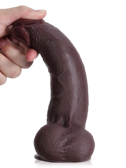 Billy 8.4” x 1.8” Black Sliding Skin Dildo With Moving Balls - RealCocks