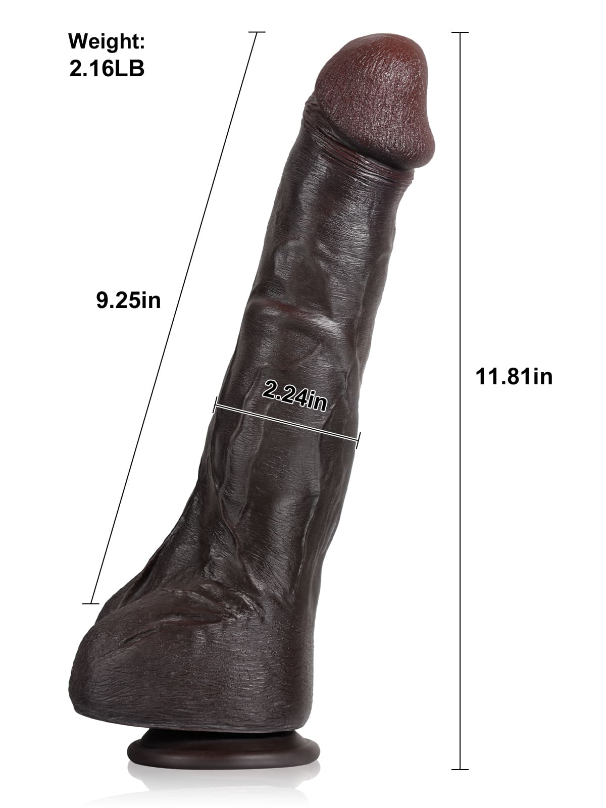 Jeff 12" x 2" Black Huge Anal Dildo With Metal Keel Bendable - RealCocks