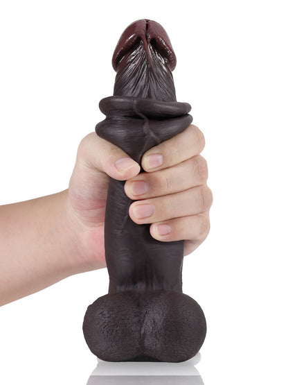 Joshua  9" x 2" Brown Soft Skin Thick Sliding Skin Dildo With Moving Balls - RealCocks