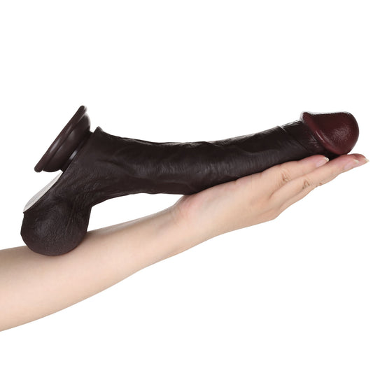 Knight 10 inch Real Feel Ball Super Realistic Glan Black Dildo - RealCocks