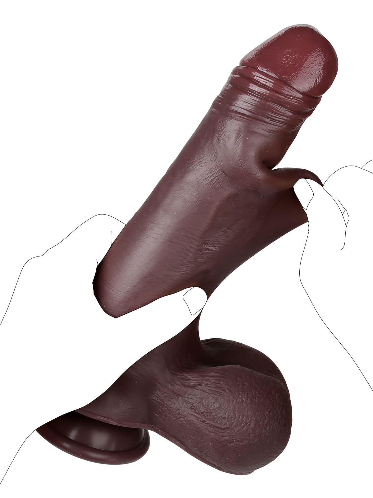Sam 9" x 1.8" Black Sliding Skin Soft Dildo With Realistic Balls - RealCocks